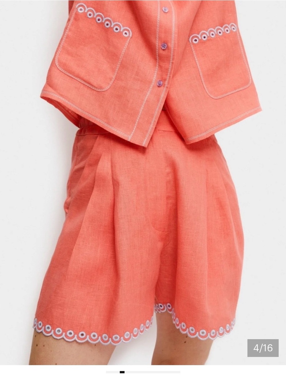 Sleeper Petra 100% Linen Trouser Shorts in Coral Size Large